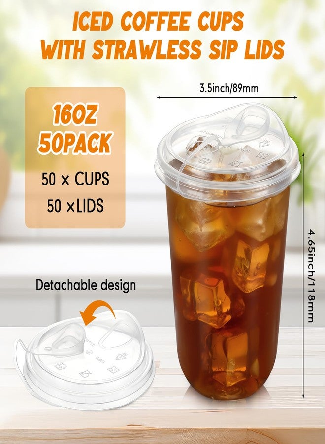 Ziliny 50 Pack 16oz Clear Plastic Cups with Strawless Sip Lids Disposable Iced Coffee Cups Pet Crystal Round Bottom Tumblers for Iced Coffee, Cold Drinks, Smoothie, Drink Shops and Party Catering - Image 3